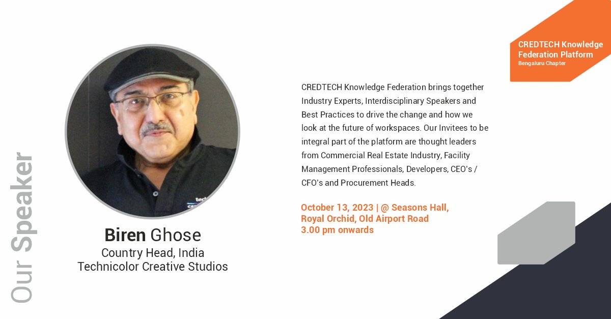 tech_cred2020's tweet photo. CREDTECH Knowledge Federation | Bengaluru Chapter | October 13, 2023
Biren Ghose, Country Head, Technicolor Creative Studios
https://t.co/EwkalJ7ypr https://t.co/IOOayH1Kj5