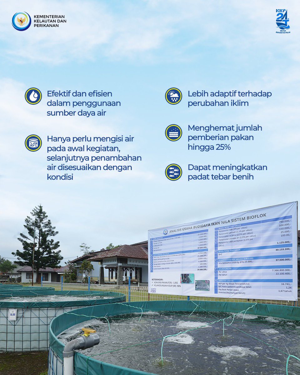 kkpgoid's tweet photo. Tapi jangan khawatir, dengan sistem budidaya bioflok bisa menjadi salah satu solusi budi daya ikan di musim kemarau ini lho. Simak selengkapnya di infografis berikut yuk ๐
#KKPThrive #EkonomiBiru #KKPGOID #MenteriKKP #SaktiWahyuTrenggono #BudidayaIkan #Bioflok #MusimKemarau https://t.co/s7NNPV1jWj