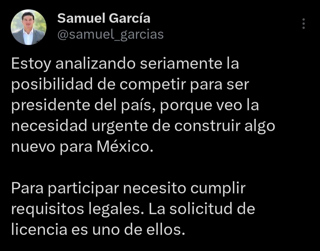ObserverNR's tweet image. #Política 📍 | @samuel_garcias, Gobernador de #NuevoLeón, pide licencia por seis meses para ser aspirante a la presidencia de México. 

🔴 En redes sociales internautas han viralizado el vídeo donde prometía terminar sus seis años de gobierno.