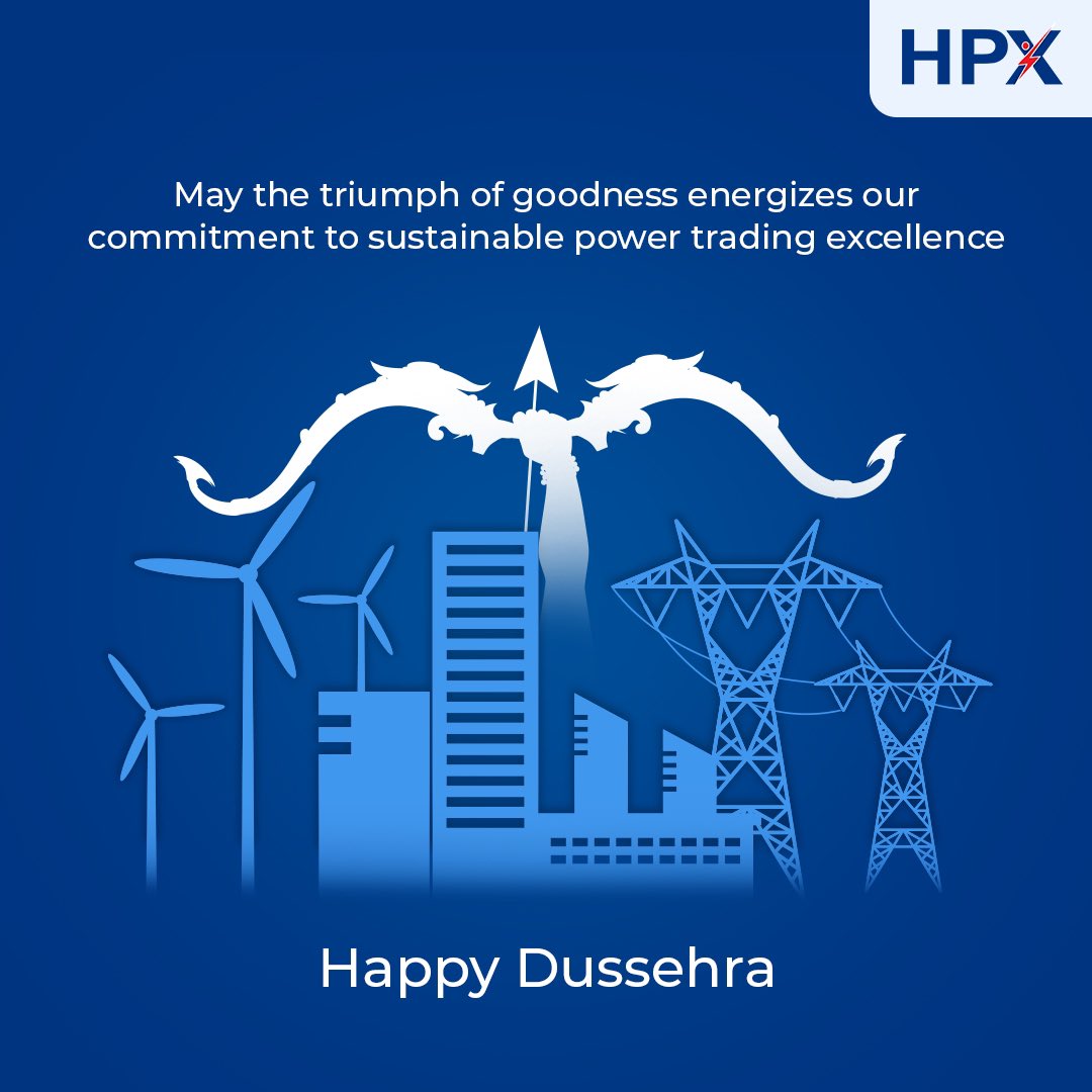 HPX_India's tweet photo. As we celebrate the victory of good over evil this Dussehra, we at Hindustan Power Exchange aim to illuminate a brighter, sustainable future for all. Explore the power of sustainability this festive season with HPX. Wishing you a #HappyDussehra filled with triumph &amp; positivity! https://t.co/myMrbuKloW