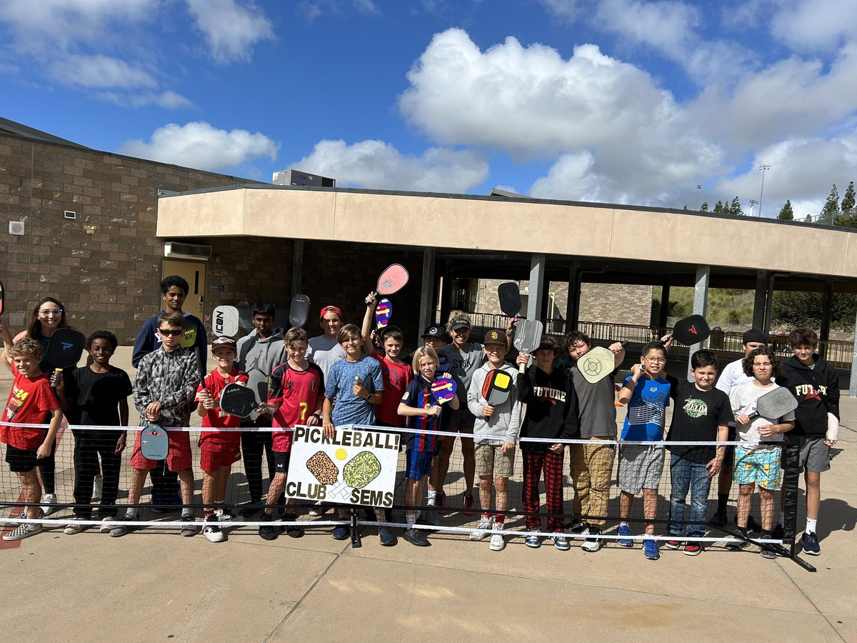 TriciaStorey622's tweet photo. Whose the Pickleball club advisor you ask? That’d be me! Learning as I go thanks to two awesome mom volunteers who are helping to host during first lunch on Mondays. Grateful for parent partnership and student leaders! @SEMSEagles https://t.co/UCTgct067a