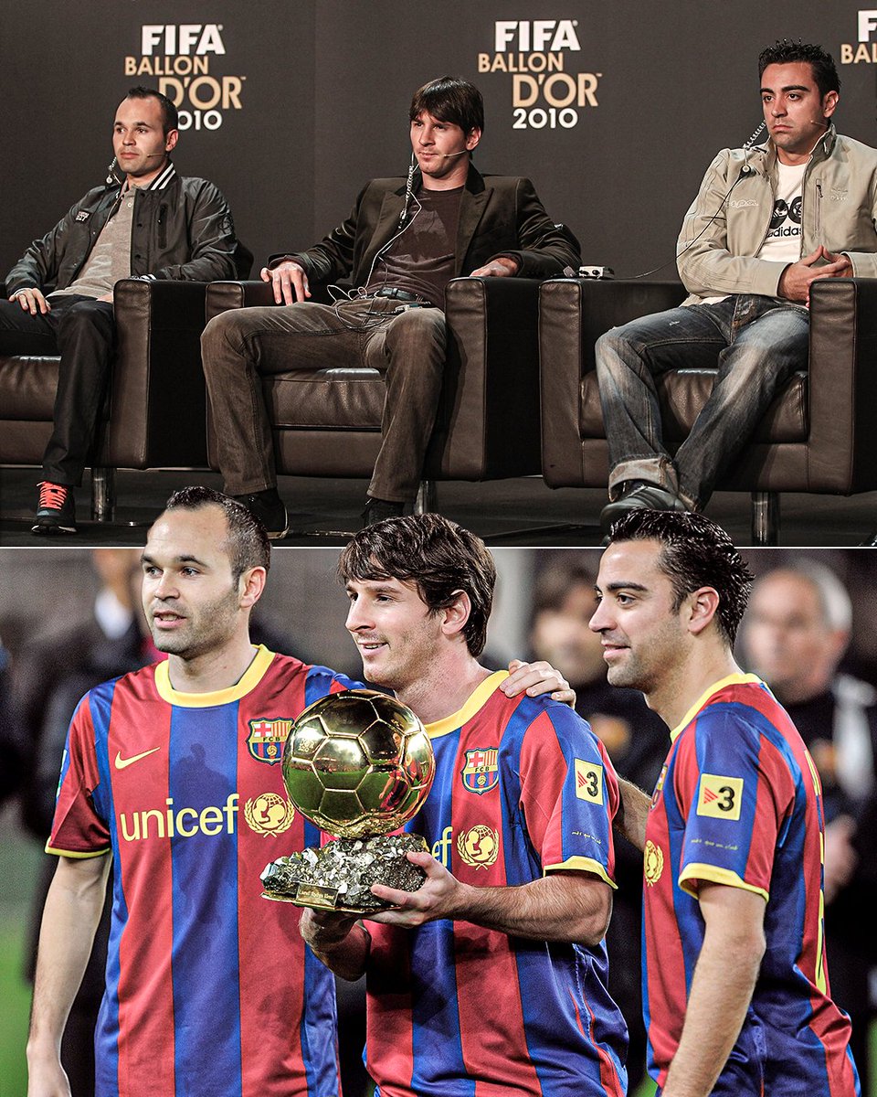 When three Barcelona players finished in the top three voting for the 2010 Ballon d'Or 🏆

🥇 Lionel Messi
🥈 Andres Iniesta
🥉 Xavi

Iconic ✨