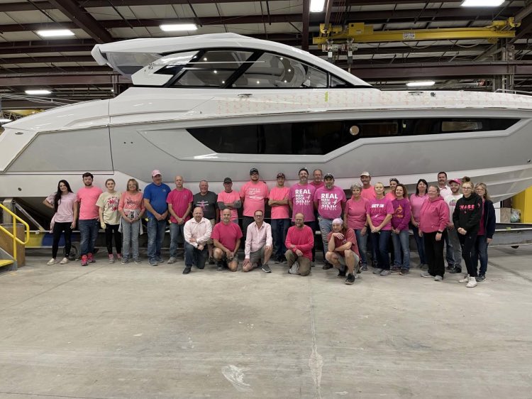 CruisersYachts's tweet photo. In support of the American Cancer Society, we donned pink to increase breast cancer awareness and encourage early screenings. The soul of our yachts lies within a team of builders with a heart. Pink with a Purpose! #pinkwithapurpose https://t.co/vabtYUeIhp