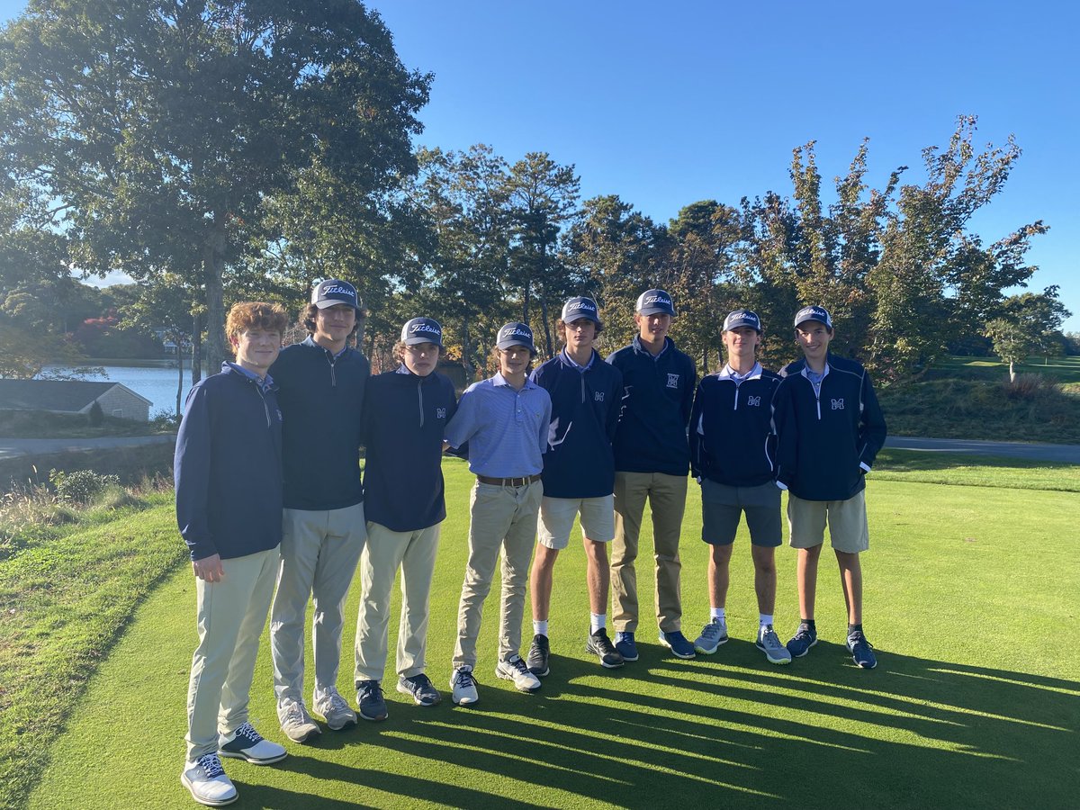MonomoyGolf's tweet photo. The Sharks shot a 343 at the MIAA South Sectional at Wianno Golf Course today just missing out on advancing to the State Final by 2 shots. Freshman Hank Brown led the way with a team best 83. Strong performances by Captains Christian Whittle &amp; Jackson Rocco both firing 85. https://t.co/bIL34Nnkms
