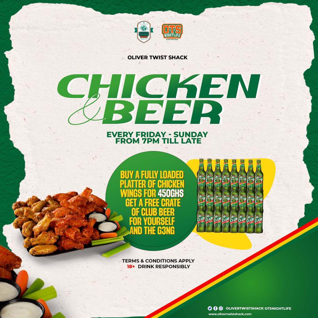 Ovo_strydz's tweet photo. Triple threat Fridays

•Karaoke with @mc_llbj × Aba Middleton

• Happy Hour on all beers and cocktails from 7pm - 10pm

• Buy a fully loaded platter of chicken wings for 450ghs get a crate of Club Beer for yourself and the squad

A wild dj set follows right after karaoke !! https://t.co/crNWC8BEjp