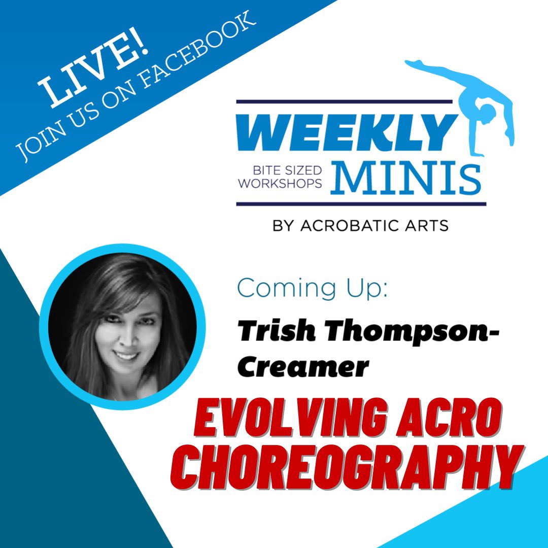 🔥 Master Teacher Trish Thompson Creamer is back by popular demand with a Weekly Mini workshop on Acro Choreography! 

Join us - Facebook LIVE on Wed, Oct 25/23 at 11 AM EDT / 4 PM BST!