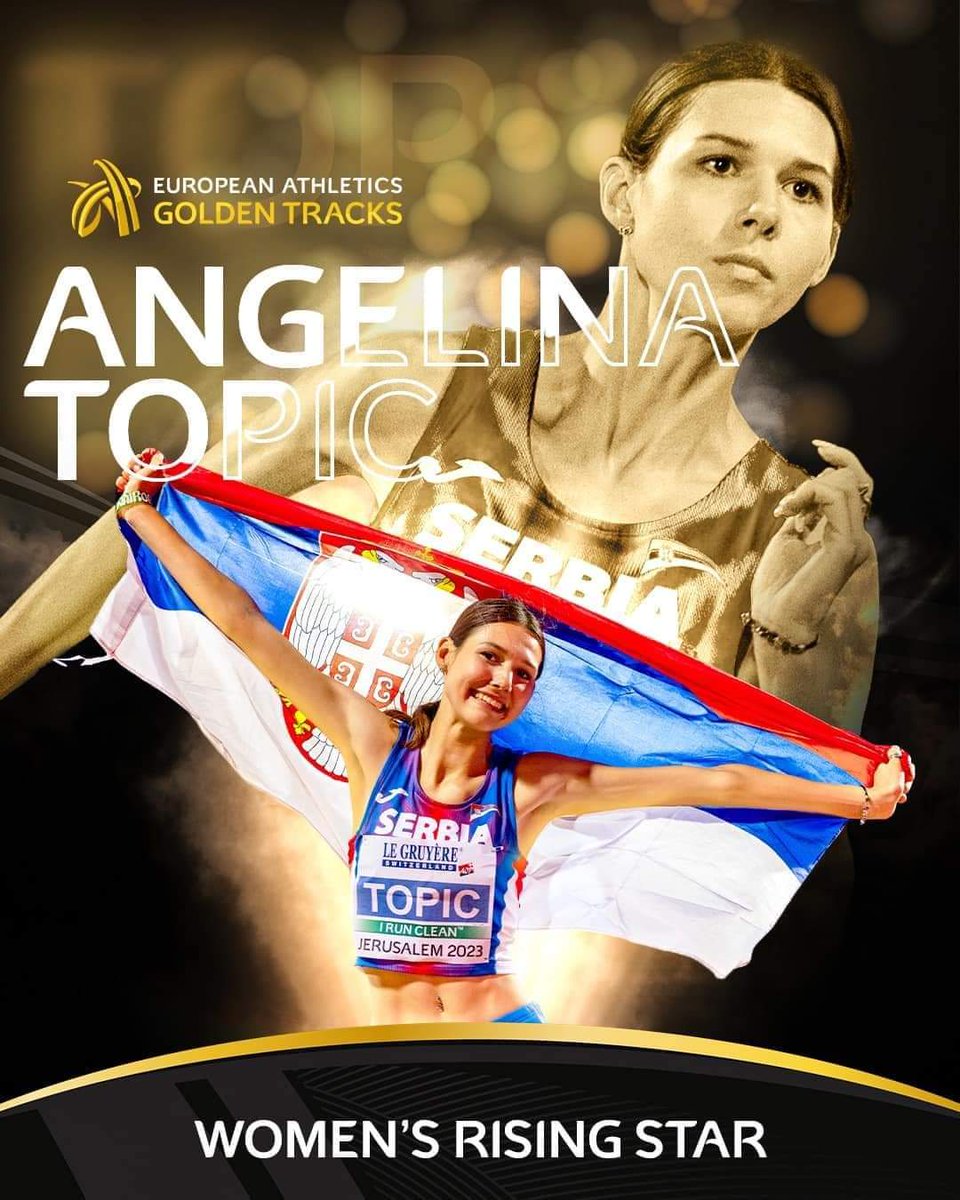 ⚫️| الصربية الشابة أنجلينا توبيك  🇷🇸  تفوز بجائزة أفضل عداءة شابة لسنة 2023، ضمن الجوائز المقدمة من طرف الاتحاد الأوروبي لألعاب القوى.

#GoldenTracks
#EuroAthletics