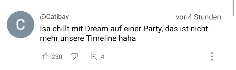 kayahehe4's tweet photo. German comments about Dream I thought were funny

“In the party, Dream takes over the Vlog xD” 
“Dream even without Mask😮”
“Isa is chilling with Dream in a party, thats not our Timeline anymore haha”
“Dream and Isa being besties” https://t.co/ubl7EyCrJp