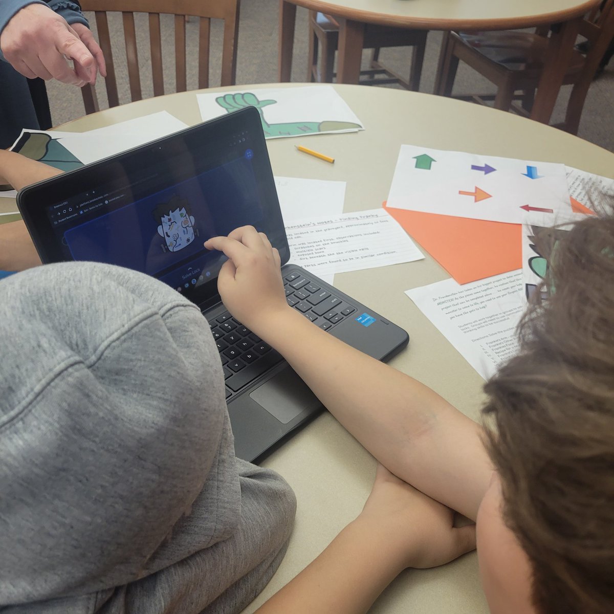 techdirSCCSD's tweet image. Our 6th graders were "LOCKSTARS" during Library with Ms. Mason today as they worked through math and science puzzles to help Frankenstein break out! #breakoutedu #clipperpride