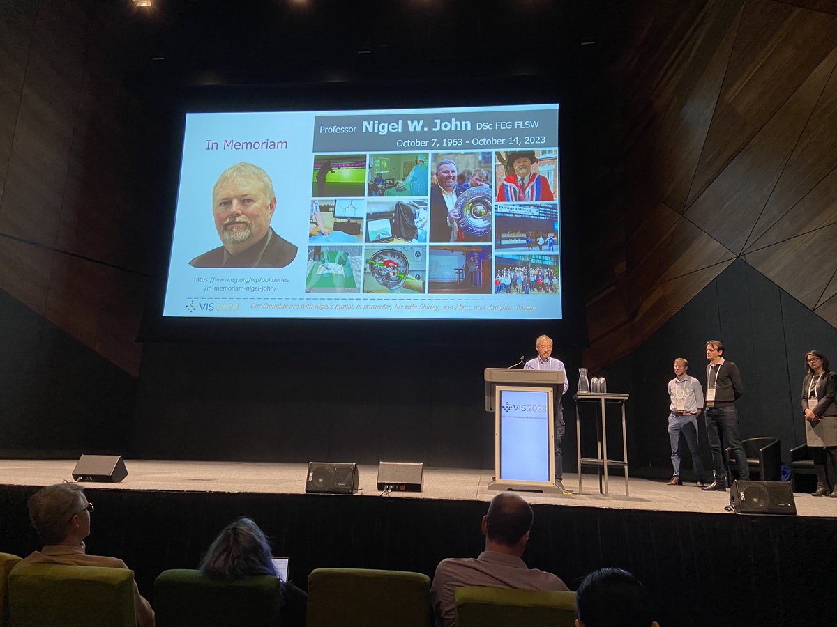 Very moving session as we remember Prof Nigel John (Oct 7, 1963 - Oct 14, 2023)
#ieeevis <a href="/EurographicsC/">Eurographics Conference</a> <a href="/EurographicsUK/">Eurographics UK</a> 
<a href="/ieeevis/">IEEE VIS</a> <a href="/BangorUni/">Bangor University</a> <a href="/uochester/">University of Chester</a> <a href="/BangorCSEE/">School of CompSci & Engineering, Bangor Uni</a> 
Generous, helpful, brilliant in research and my friend
