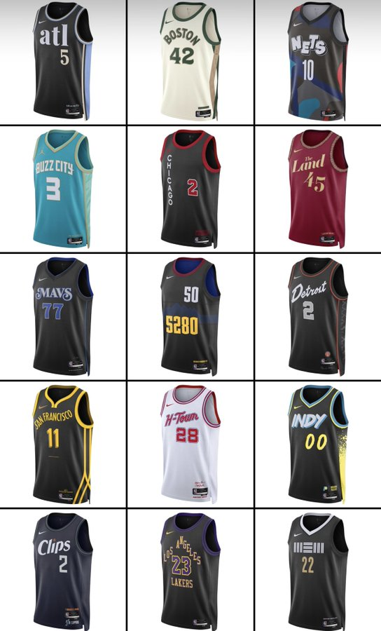 HoopNewsTM's tweet photo. 2023-24 NEW NBA city jerseys. News via |  @NBA 
#NBA #NBAJerseyDay #WesternConference #EasternConference #NBAteams #games #NBATwitter #nba https://t.co/LiPQmEvolo