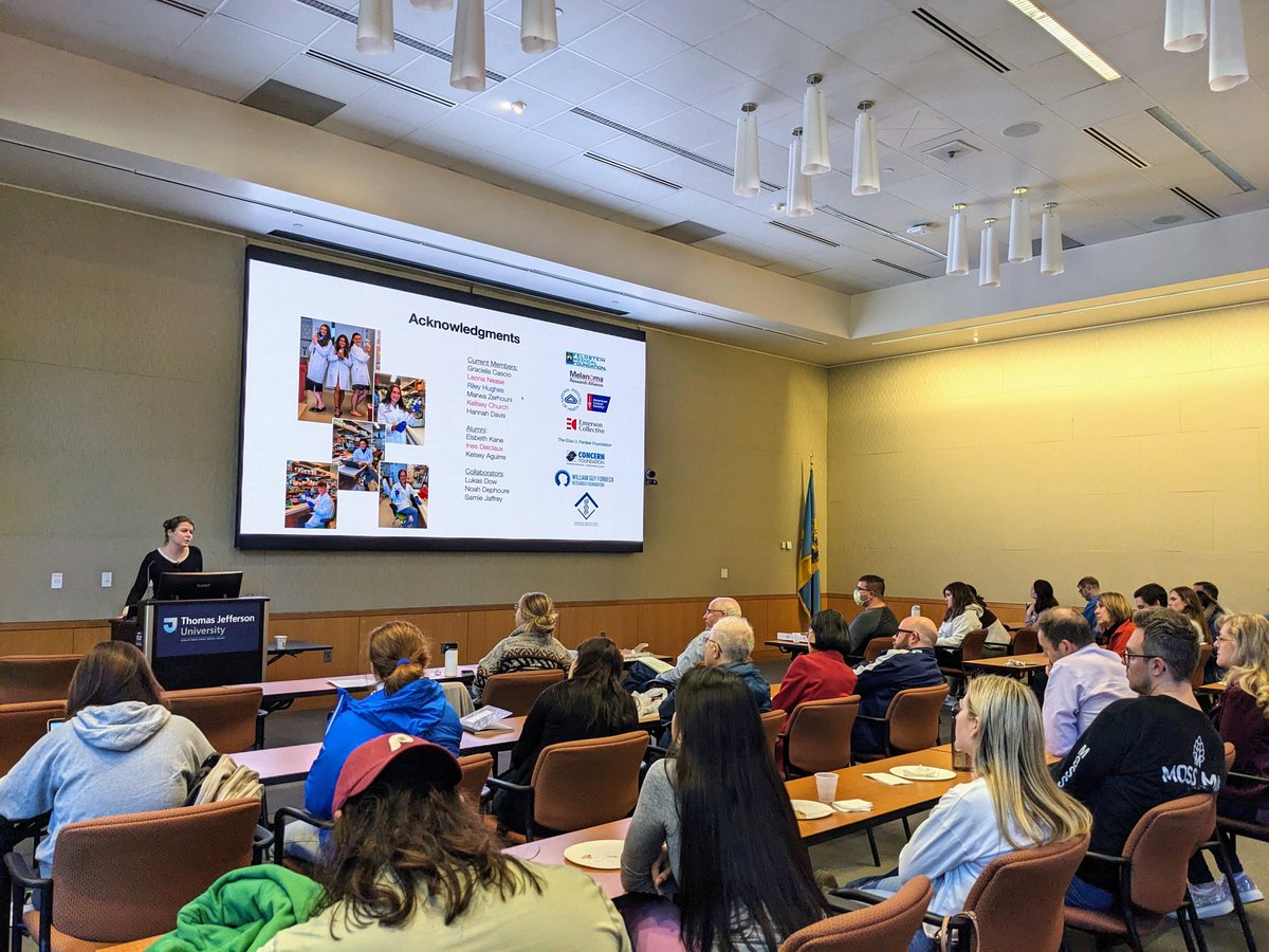 Standing-room only, fantastic science, and lots of questions for @piskounova_lab on 'The role of tRNA modifications in stress resistance and metastasis'. Thanks Elena for sharing your beautiful work with us! @KimmelCancerCtr @ResearchAtJeff @TJUHospital