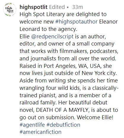 Ellie Leonard🇺🇦 (@redpencilscript) on Twitter photo And finally a little news I've been holding onto for a while. I'm grateful and honored to be represented by the amazing Vicki Marsdon (<a href="/MarsdonV/">Vicki Marsdon</a>) at High Spot Literary. We've both worked very hard to get to this point, and the future is bright!
#WritingCommunity <a href="/HighSpotLit/">Nadine Rubin Nathan</a> And finally a little news I've been holding onto for a while. I'm grateful and honored to be represented by the amazing Vicki Marsdon (<a href="/MarsdonV/">Vicki Marsdon</a>) at High Spot Literary. We've both worked very hard to get to this point, and the future is bright!
#WritingCommunity <a href="/HighSpotLit/">Nadine Rubin Nathan</a>