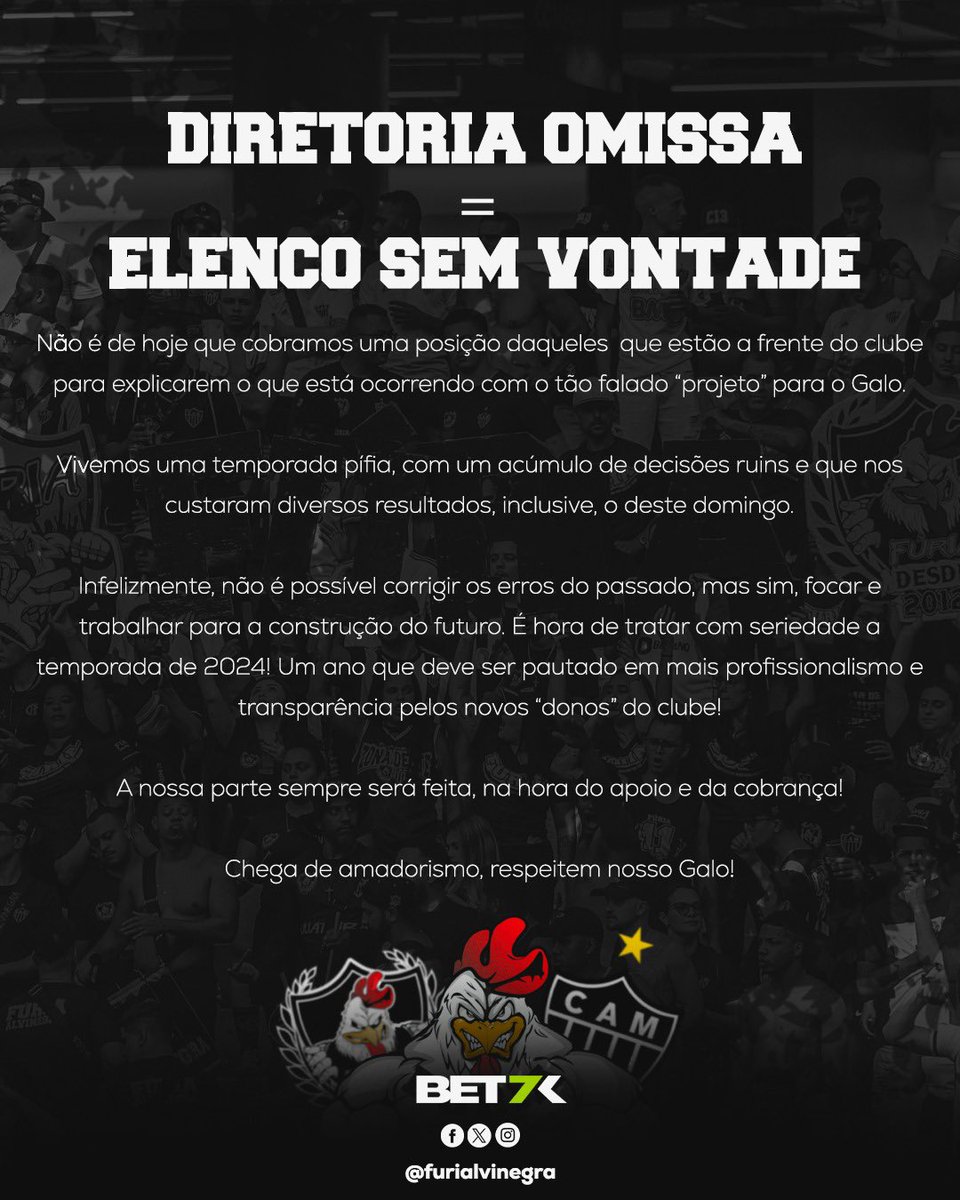 CHEGA DE AMADORISMO! 

RESPEITEM O NOSSO GALO! 

#AtitudeCompromissoRespeito