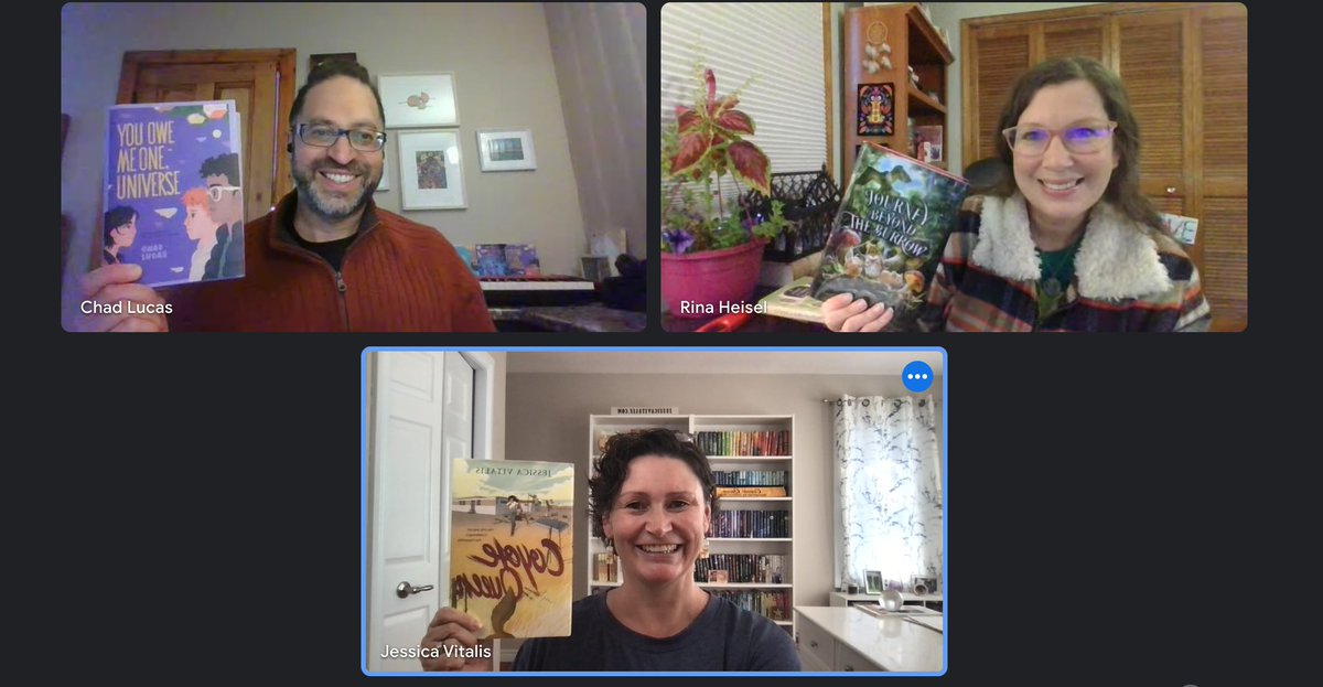 Awesome author visit with @bookvoyages and his students in the Pacific Northwest today! Middle Grade Authorcade authors @RinaHeisel, @ChadGALucas, and @jessicavitalis fielded lots of great student questions about books and writing! 📚