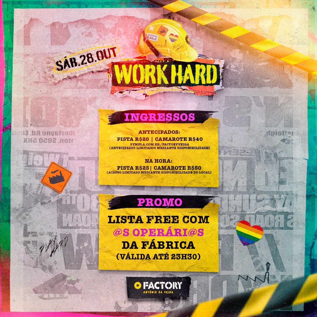 factory_bnu's tweet photo. 👷 SÁB - WORK HARD

DJ SET
@pauloo 
@primeiroraul 
@5Jan93 

PROMO LISTA FREE com @‌s noss@s operári@s:

@MaJubaFS  @‌p.w_lm @emeelin__ @‌_blowdlls @LuizReus15  @Vinii_Pablo 

 (aguarde a confirmação do @ com seu nome na lista!  Entrada válida até 23h30 👀) https://t.co/X5EupTYT8W