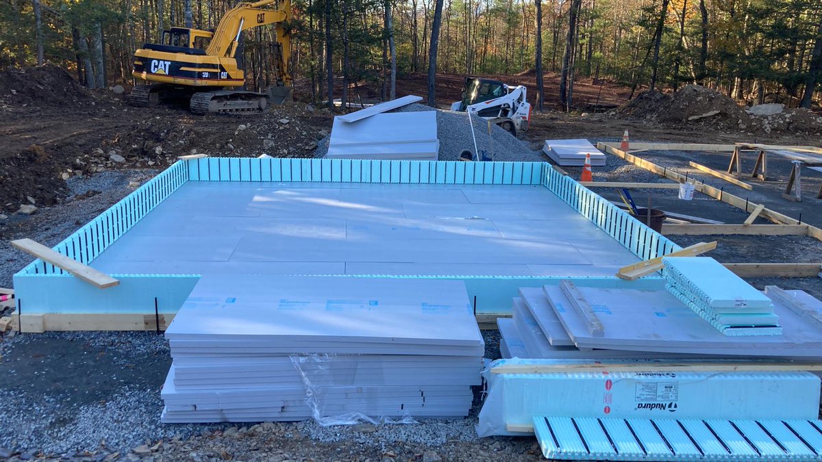 Forming up the garage in our latest build. Nudura Icf foam forms that stay in place and allow us to build with only about 18' of excavation. First time for the contractor and he said it's going great. Let's get this poured before winter boys!
