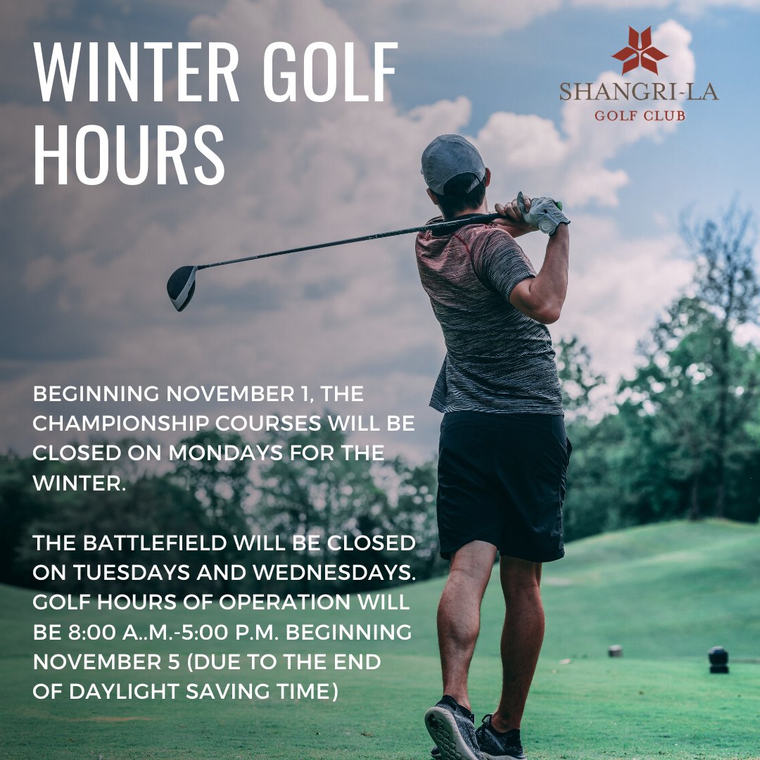 Please note our new Golf Hours starting November 1st. I guess summer is over. :( 😢
