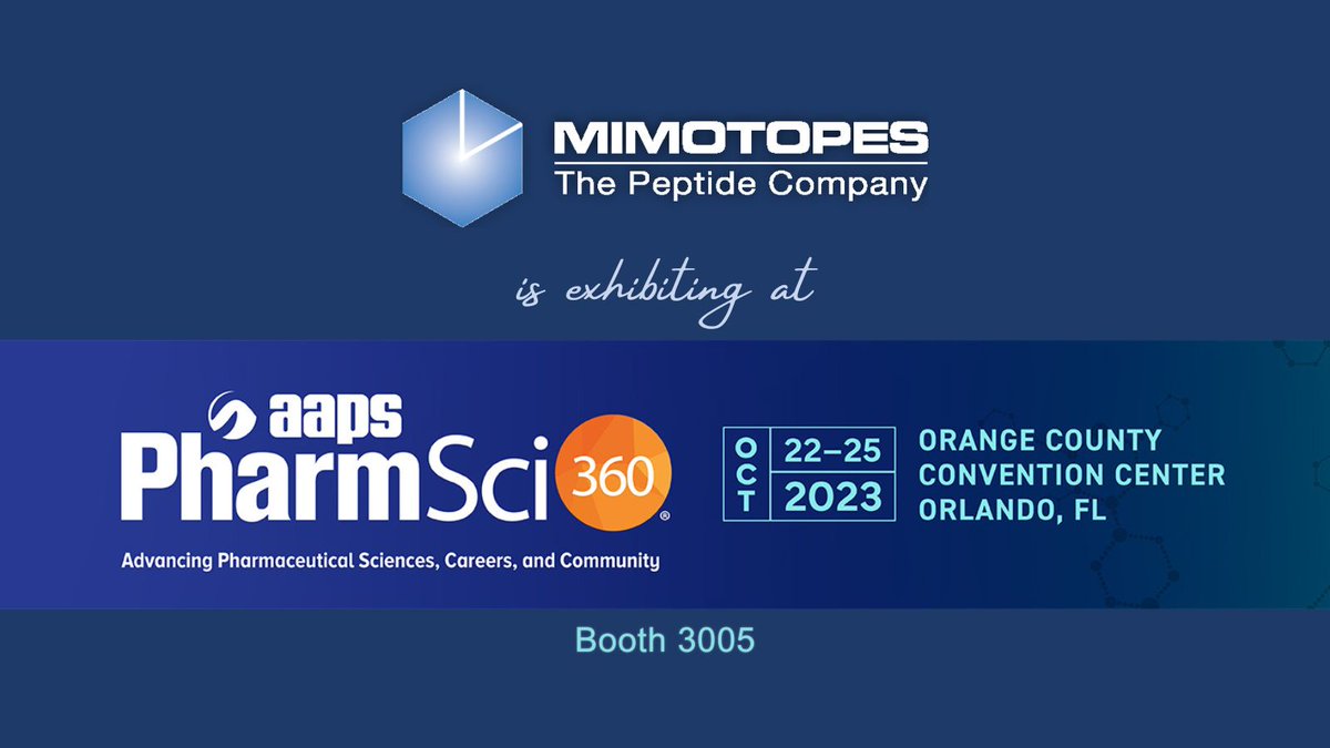 Don’t miss your opportunity to network with your peers and <a href="/Mimotopes/">Mimotopes</a> at #PharmSci360 this week.

We look forward to meeting you there!

Register for PharmSci360 at buff.ly/4992P9V
<a href="/AAPSComms/">American Association of Pharmaceutical Scientists</a>