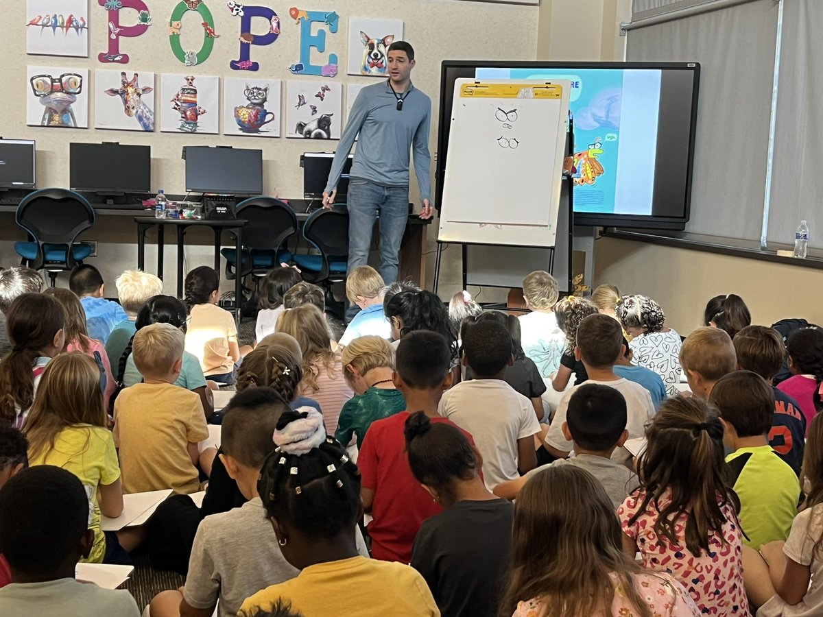 MrsSharonsClass's tweet photo. Ross Burach was at our school today!  So much fun to learn how he writes his stories! https://t.co/v2Xf1Hk1cR