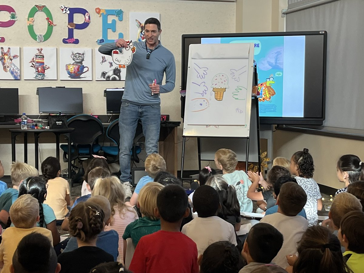 MrsSharonsClass's tweet photo. Ross Burach was at our school today!  So much fun to learn how he writes his stories! https://t.co/v2Xf1Hk1cR