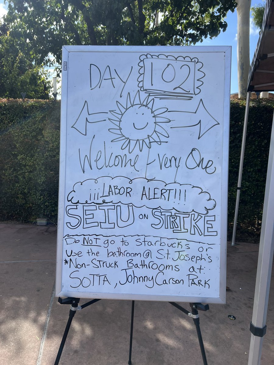 PurpleBJenga's tweet photo. Day 102 for #SAGAFTRA! The studios realized their tactics aren’t working. Didn’t work on WGA and won’t work w/ SAG. Back to the table tomorrow. Plus double strike today with the nurses and hospital unions! It was a loud day at Disney! #SAGAFTRAstrike #UnionStrong #SAGAFTRAstrong https://t.co/yf1eRJSnLi