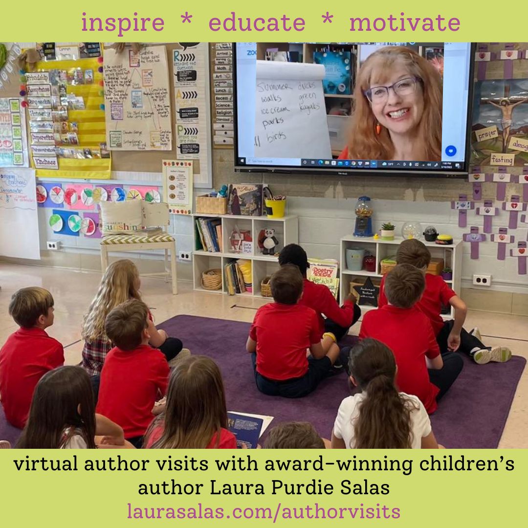 LauraPSalas's tweet photo. Tomorrow, I'm virtually visiting with some Connecticut 4th graders who are finishing up their #poetry units! Can't wait to share my writing process, answer questions, and write together! #authorvisits #virtualauthorvisits #ELA #writingprocess #librarylove https://t.co/GDdJV7HGVW