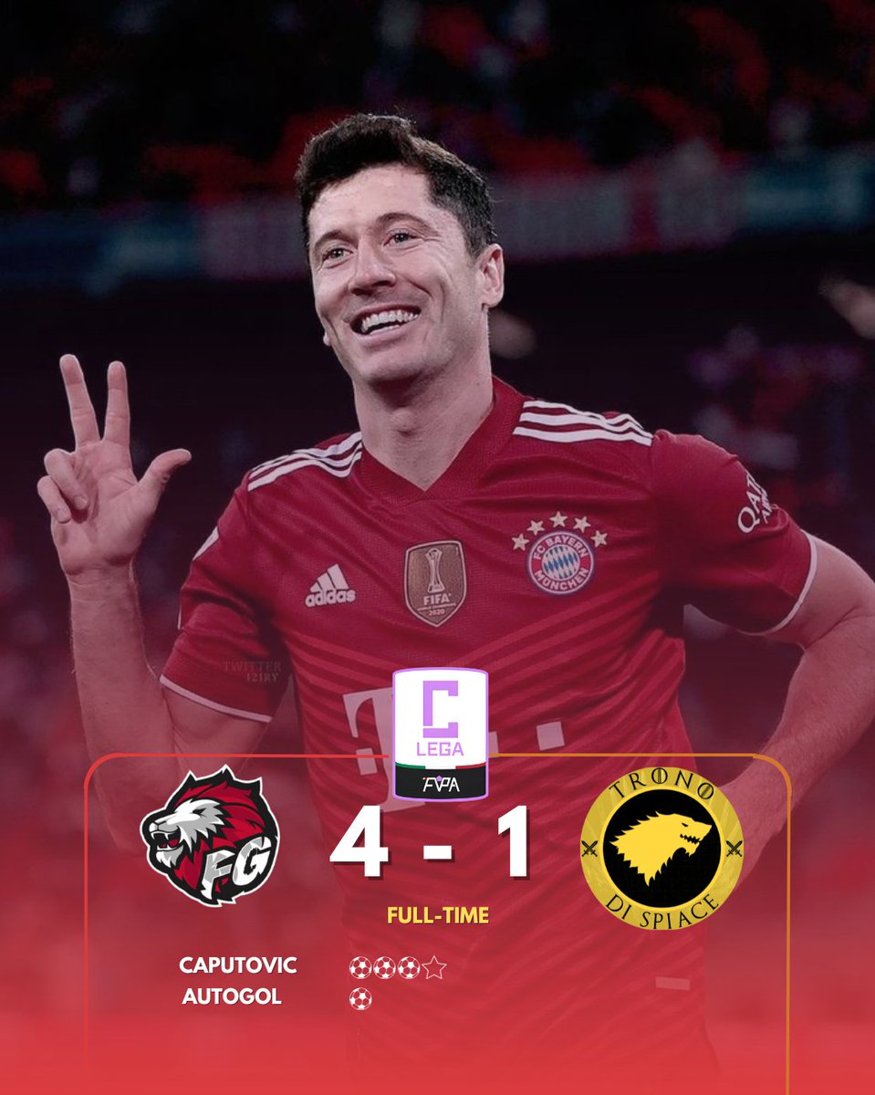 ❤ 𝑭𝑼𝑳𝑳 𝑻𝑰𝑴𝑬 🖤
🏆| <a href="/FVPA_net/">FVPA.net 🇮🇹</a>
🗓| 1° Giornata 
🆚| <a href="/TSpiace/">Trono Di Spiace</a>
✅| 4️⃣ - 1️⃣

⚽️⚽️⚽️| @Yol00tony240
⚽️| Autogol 

👟| @Perfect79_yt
👟| @jxstabba
👟| @Leo_pepsi_9

🌟|@Yol00tony240