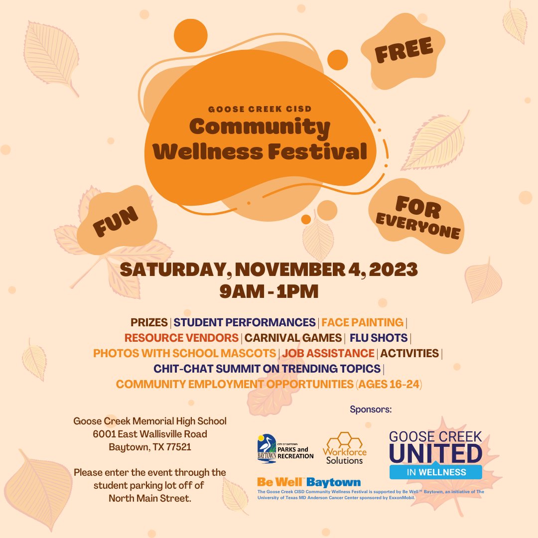 We're thrilled to extend this invitation for you to attend the GCCISD Community Wellness Fall Festival, designed to celebrate and engage the entire community. #gcGIANTS