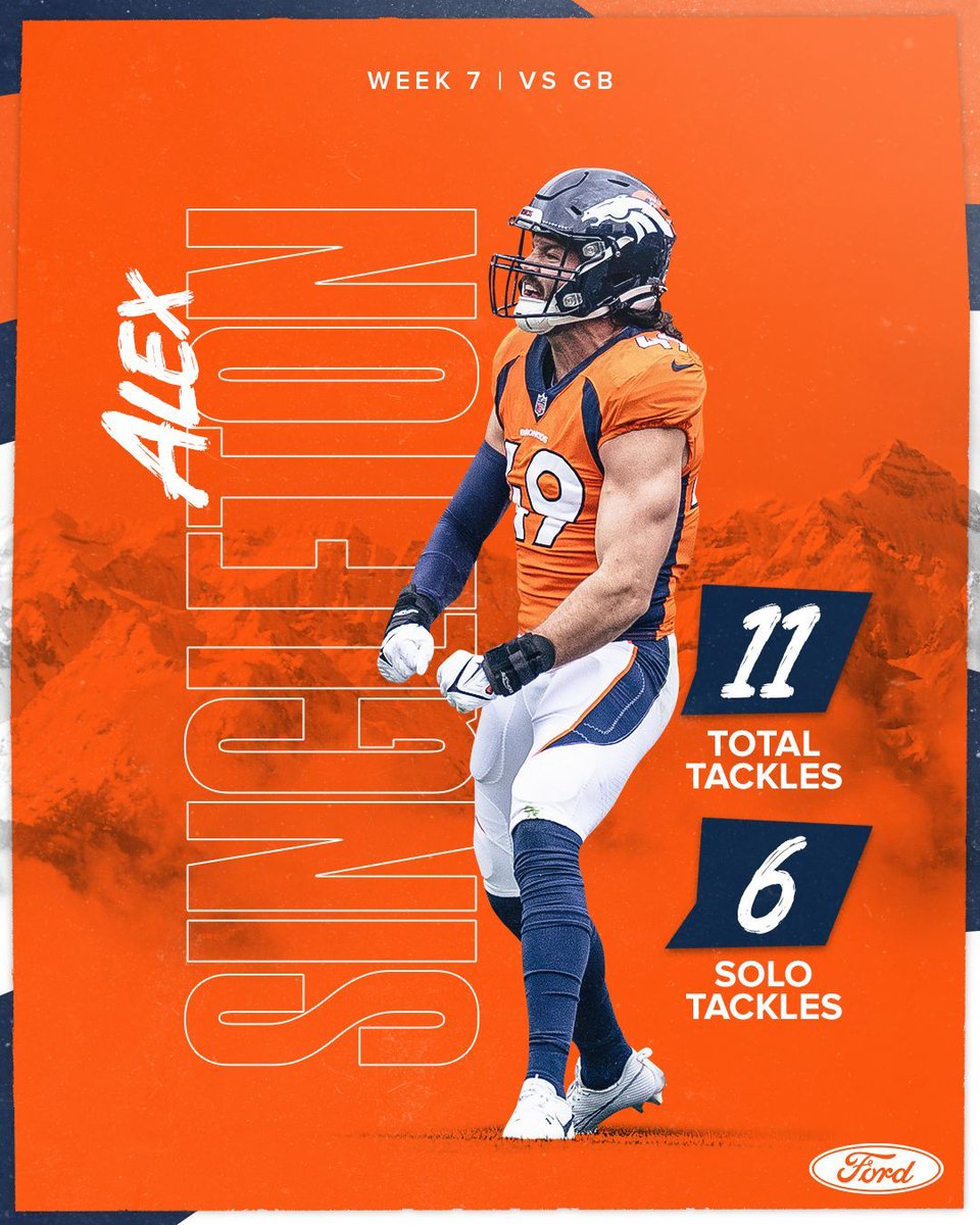 .@alexsingleton49 has 🖐️-straight games with double digit tackles — just the second Bronco to accomplish that feat since 1987.