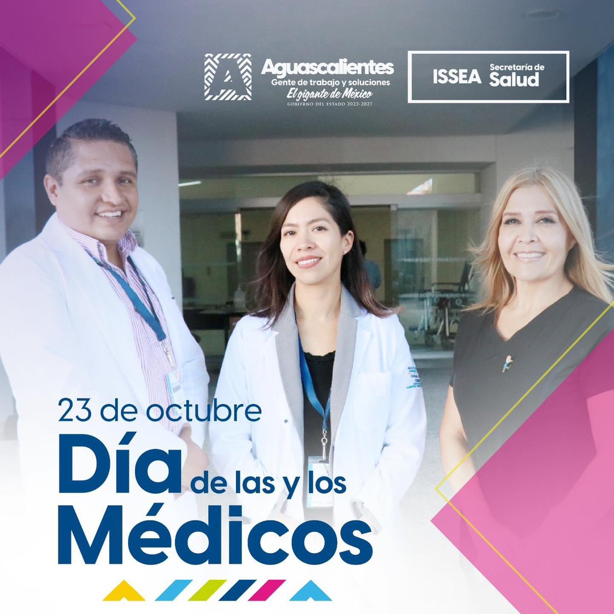 “Hoy, en su día, reconocemos y felicitamos la gran labor del personal médico que a diario muestra su profesionalismo y entrega, atendiendo a la población de Aguascalientes con mayor grado de vulnerabilidad. Gracias por ser parte de esta gran misión del Gobierno del Estado”.