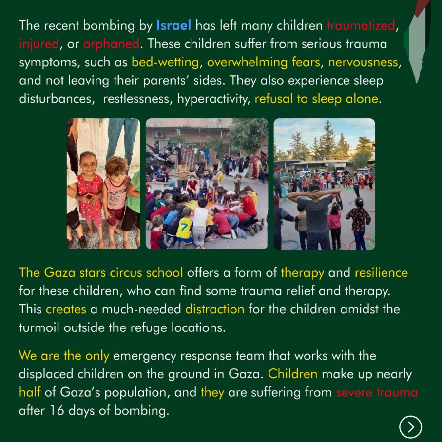 MoatAwesome_'s tweet photo. We all want to ease the burden of the war on the children of Gaza as much as we can .

Therefore , I support the Aouni campaign and the Gaza circus stars school , to bring joy into the hearts of children , the campaign sends toys and gifts to children, and holds circus rings to entertain them at appropriate times and places .

But it's not just that, the campaign sends food and water and participates in all the supplies as much as possible

Therefore, I support this campaign .

But for clarity and transparency, I am not one of the members of this campaign , your money is your responsibility , so I will give you the account of the person based on the campaign to follow the latest campaign activities constantly, and updates can be followed through the campaign website .

Finally, I pray to God to protect all children and to keep them away from the scourge of war and destruction.