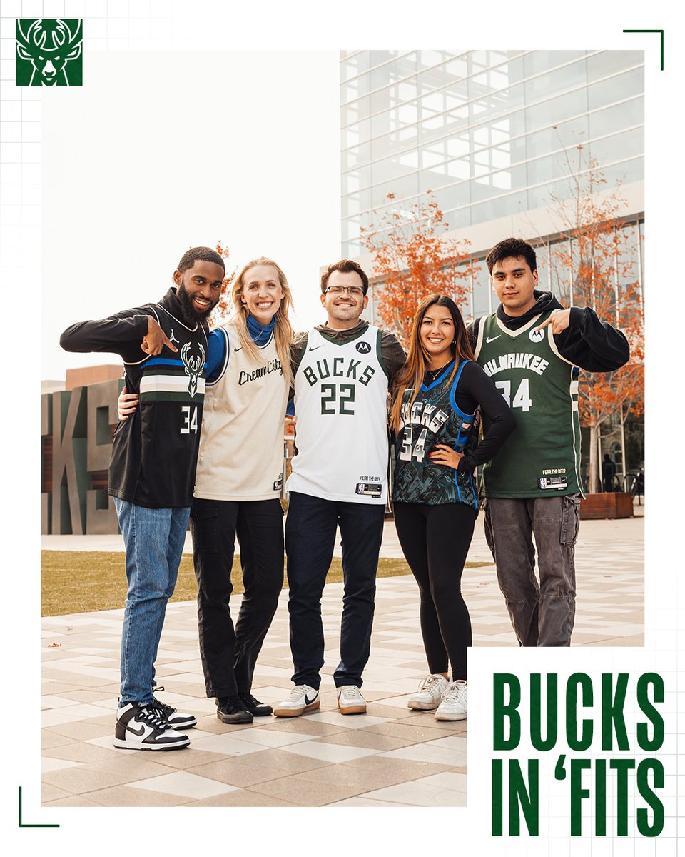 BucksProShop's tweet photo. Crew reppinβ the Bucks for NBA Jersey Day!
Show us your fits all week long for a chance to be featured and win the sweeps.
Tag @Bucks, @BucksProShop and use #bucksinfits
https://t.co/M1pRTnJreN https://t.co/8rZebdS2c0