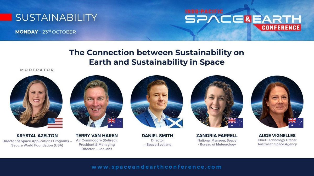 SWFoundation's tweet photo. SWF's Krystal Azelton's #IPSEC2023 panel starts later today on the connection between sustainability on Earth & sustainability in space. Panelists incl. @LeoLabs_Space's Terry Van Haren, @theAstroAgency's Daniel Smith, @BOM_au's Zandria Farrell, & @AusSpaceAgency's @OzAude. https://t.co/6F6ktBbSXe