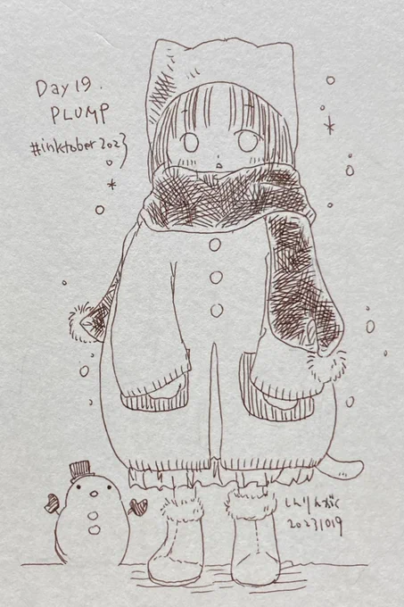 Day19. PLUMP #inktober2023   もこもこ。