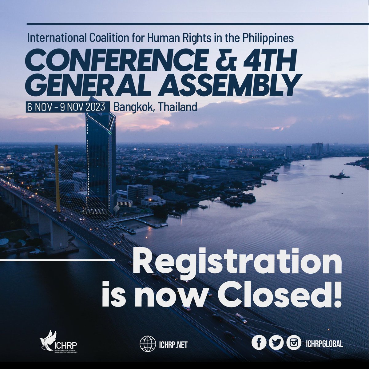 Registration is now closed for the upcoming Conference and 4th General Assembly of ICHRP, which is only two weeks away. The conference will take place in Bangkok from Nov 6 to 9, 2023. For those who have already registered, we look forward to having you join us next month!