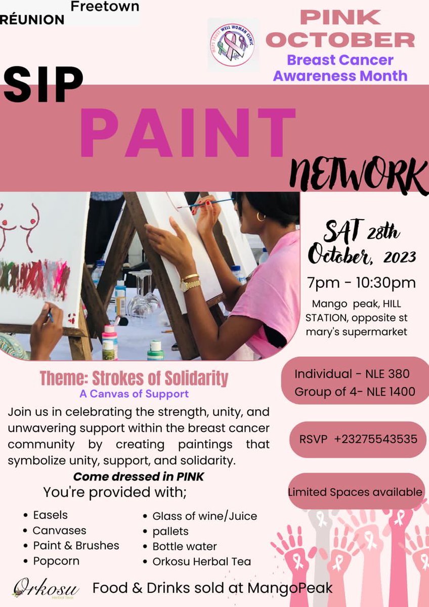 Join in celebrating the strength, unity, and unwavering support within the breast cancer community by creating paintings that symbolize unity, support, and solidarity. Come dressed in PINK Limited spaces Available #wellwoman