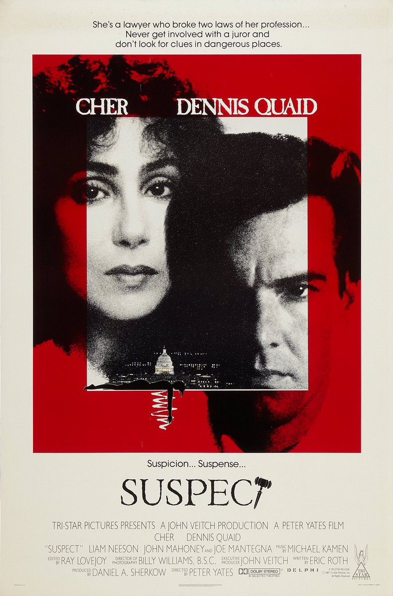 🎬MOVIE HISTORY: 36 years ago today, October 23, 1987, the movie ‘Suspect’ opened in theaters!

@cher #DennisQuaid #LiamNeeson #JohnMahoney #JoeMantegna #PhilipBosco #FredMelamed #BernieMcInerney #BillCobbs #RichardGant #JimWalton #MichaelBeach #RalphCosham #DjanetSears