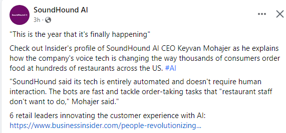 TadDickson333's tweet photo. @SoundHound $Soun #AI #VoiceAi #innovative   #Automobile #Resturaunt https://t.co/6brYu9AgDB