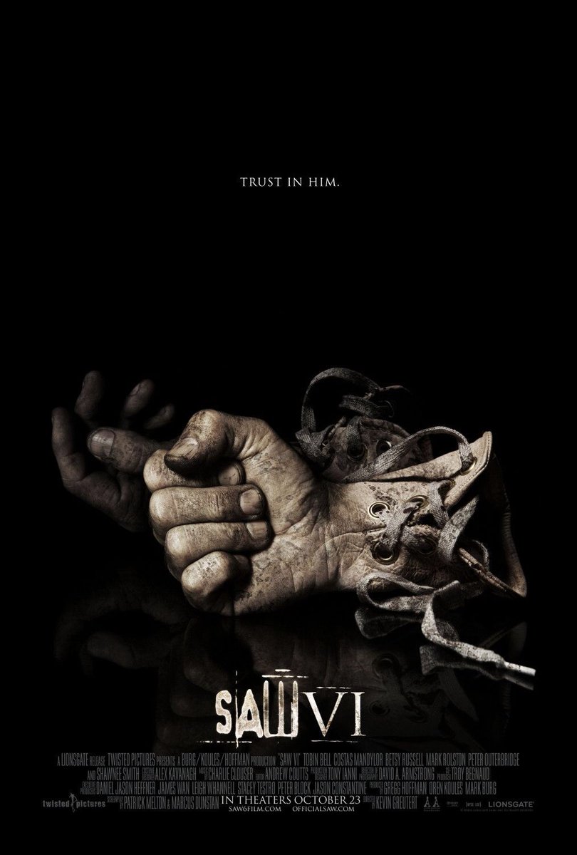 FilmNewsNos's tweet photo. 🎬MOVIE HISTORY: 14 years ago today, October 23, 2009 the movie ‘Saw VI’ opened in theaters!
#CostasMandylor #PeterOuterbridge #MarkRolston #BetsyRussell #TobinBell #ShawneeSmith #AthenaKarkanis #TanedraHoward @devbostick #GeorgeNewbern #MelanieScrofano #DariusMcCrary #MphoKoaho https://t.co/mlwNFny5Zq