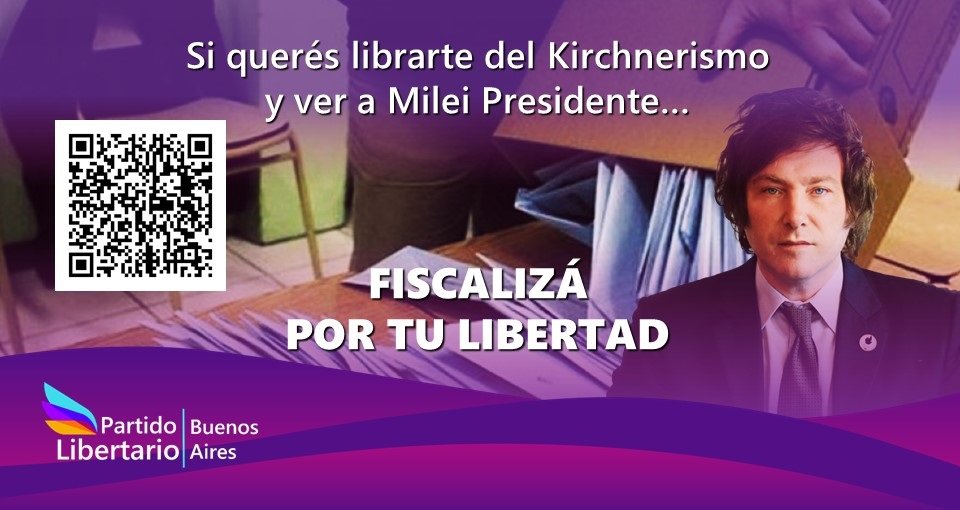 La alternativa ahora es Kirchnerismo o Libertad. Sumate a fiscalizar para cuidar los votos de Javier. 

Anotate en lc.cx/1bHbVE 

#Ballotage #MileiPresidente #LibertariosBsAs #PartidoLibertarioNacional