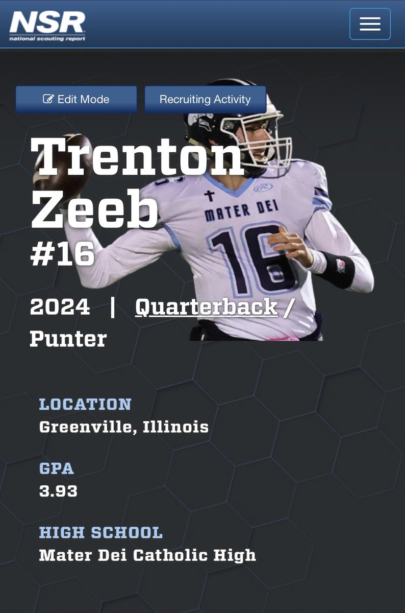 LarryPerrin's tweet photo. NSR football class of 2024 just got much better.  Coaches, this one is special!! @TrentonZeeb5 is your guy if you want a leader with a cannon!!  #NSRnow @nsrnow https://t.co/nyMAcErEng