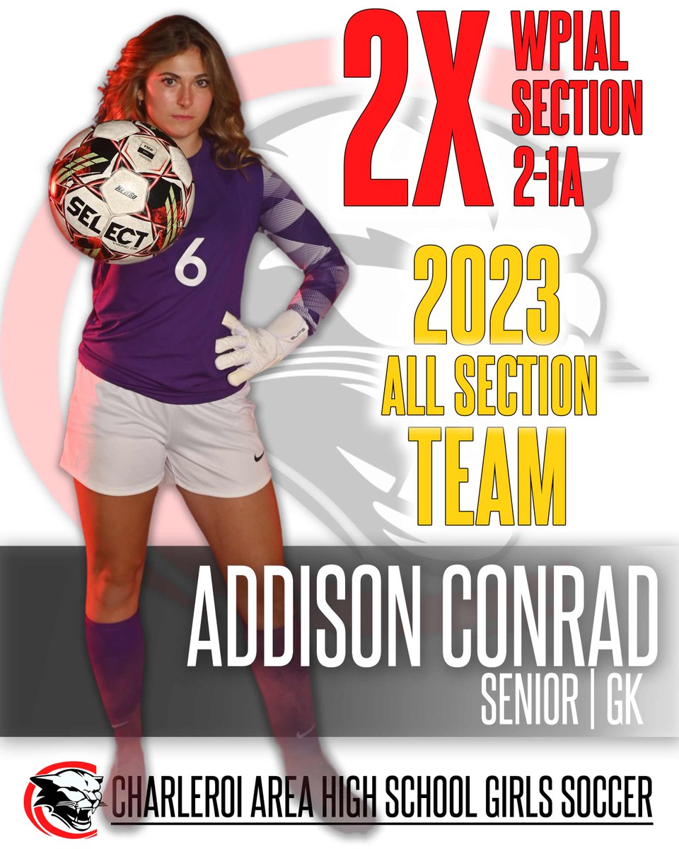 2023 WPIAL Section 2-1A All Section Team
Addison Conrad | Senior GK | <a href="/AddisonConrad3/">Adds</a>
<a href="/CharleroiSD/">Charleroi SD</a> <a href="/AthleticsCasd/">CASD Athletics</a> <a href="/MVI_sports/">MVI Sports</a>