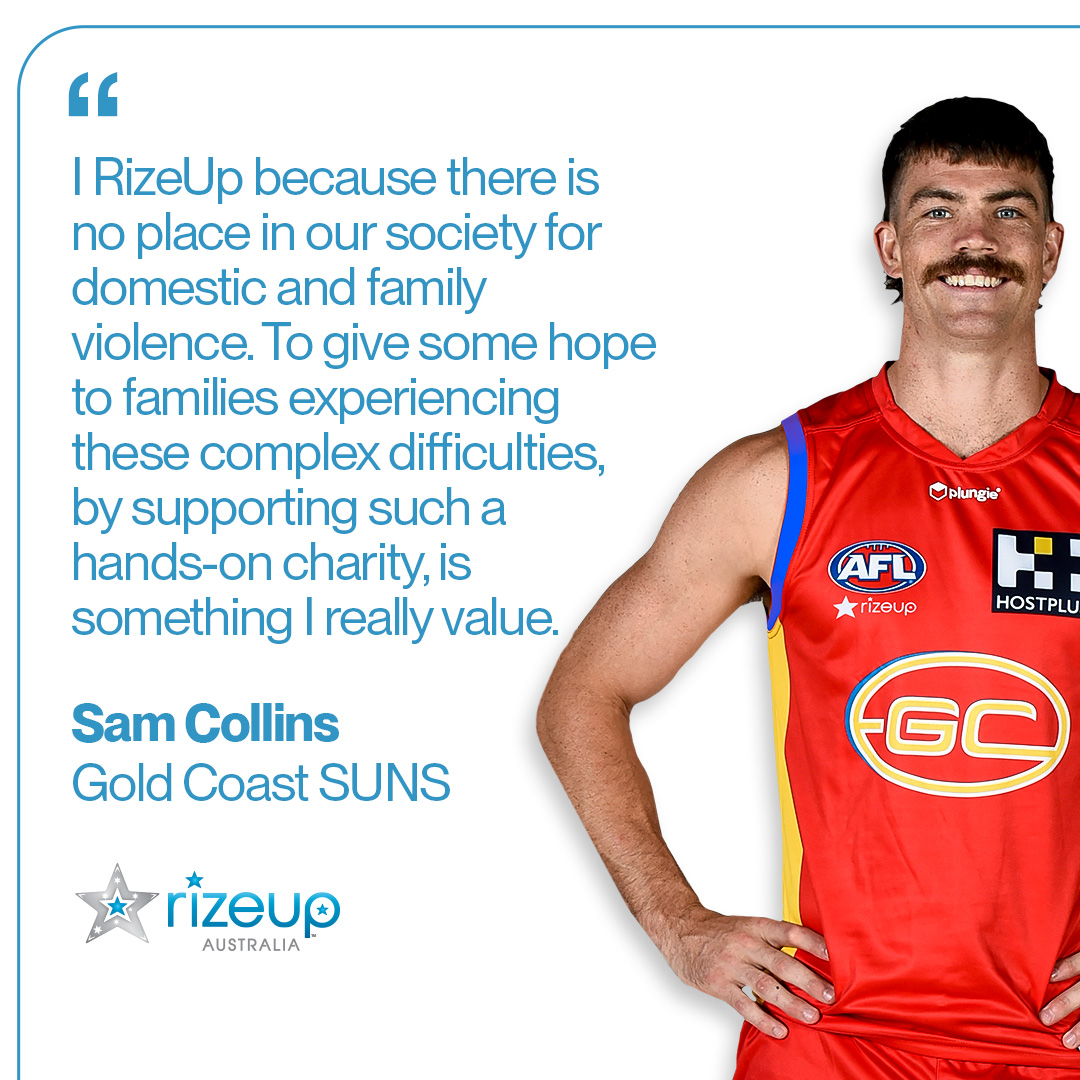 Sam Collins is proud to continue his journey as an ambassador for our Major Charity Partner <a href="/RizeUpAustralia/">RizeUp</a> where he hopes to make a difference in creating new beginnings for victim-survivors of domestic and family violence 🫶

Remember that together, we can rise up! 💙