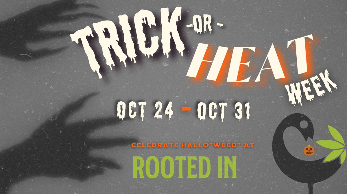 Celebrate the Halloween season with Tick-or-Heat week at Rooted In! Stop by In-Store and enjoy a full week of spooky specials &amp; wicked treats on Newbury st. 

Come dressed up in costume anytime during Trick or “Heat” week and receive 10% off your order + spooky specials! 🎃👻