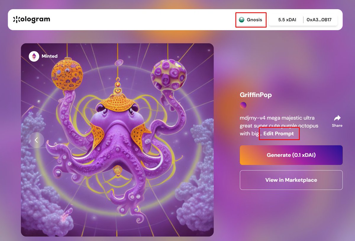 flexart7's tweet photo. 📄Mint:
1️⃣ Visit https://t.co/Kx0YChNgSF
2️⃣ Connect, sign &amp; use @gnosischain 
3️⃣ Edit, change prompt &amp; press generate
4️⃣ Mint your masterpiece!

📌 Submit:
💜 Go to https://t.co/Hbv81KDdwm
🔗 Connect &amp; sign
🖼️ Choose your 2 flexiest AI artworks
🚀 Hit submit and you're in!

2 / 4 https://t.co/NAQ4Ep7VM4
