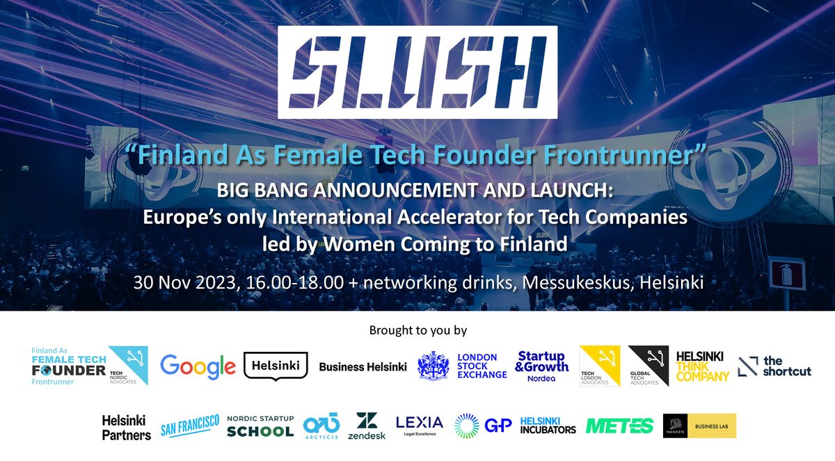 TechNordicAdv's tweet photo. 🇫🇮 FINLAND... ARE YOU READY? 

Join us at our Slush event where we unveil the grand launch of our 'Finland As Female Tech Founder Frontrunner' program: Europe’s sole international accelerator for women-led tech companies coming to Finland!

Join us here: https://t.co/2CSf84kUjz https://t.co/aBPWPHuads