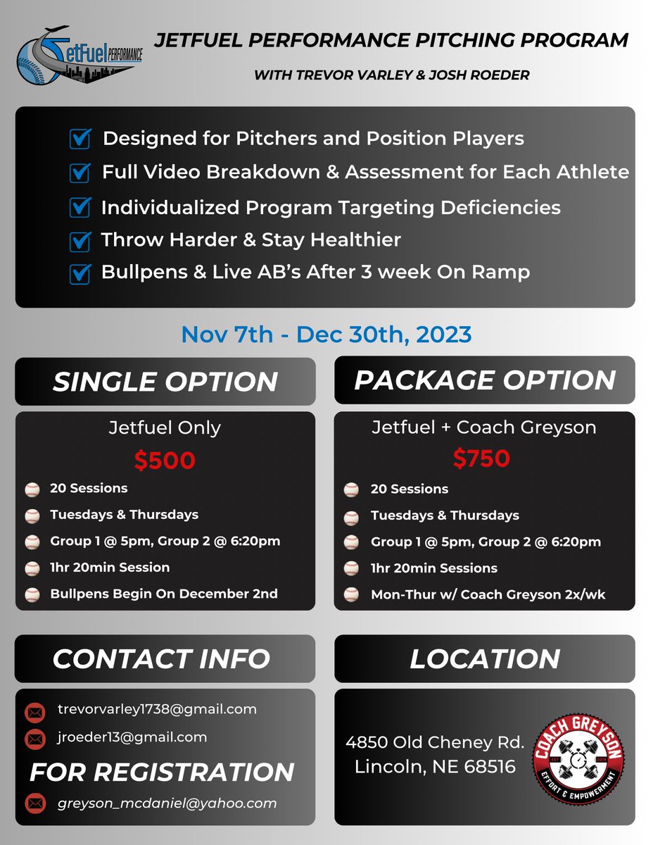 Jet Fuel Session 1 begins 11/7/23‼️

📥Contact us for registration and more details ⚾️🦾