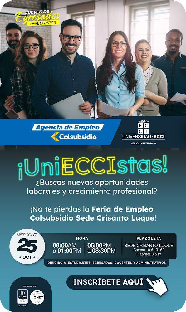 Recordarorio: Apreciado Egresado/a UniECCIsta recibe un cordial saludo!!! Te invitamos a participar de nuestra Feria de Empleo UniECCIsta sede Crisanto Luque, en alianza con la Agencia de Empleo Colsubsidio e importantes empresas invitadas.

buff.ly/3MBee8T