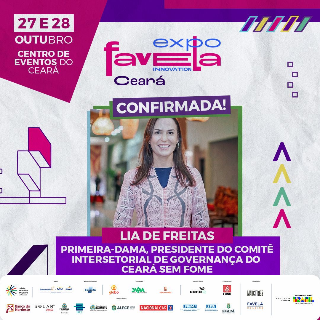 expofavelaceara's tweet photo. É com muito entusiasmo que anunciamos a presença de Lia de Freitas, na Expo Favela Ceará 2023.

A primeira-dama, Lia de Freitas, possui uma carreira como servidora pública há 18 anos. 

A Expo Favela Innovation Ceará vai ocorrer dias 27 e 28 de outubro, no Centro de Eventos https://t.co/bq1jOXMKYx